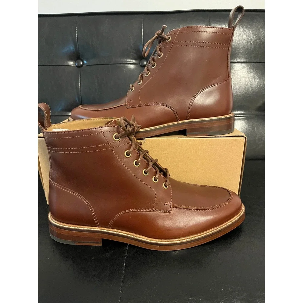 J.Crew  Leather Lace-Up Boots Copper Tan Moc Toe Boots NWT